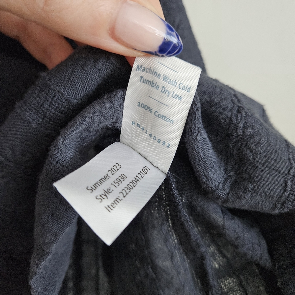 Marine Layer Lana 100% Cotton Navy Textured Splitneck Top Short Sleeve Sz Small - Picture 7 of 7